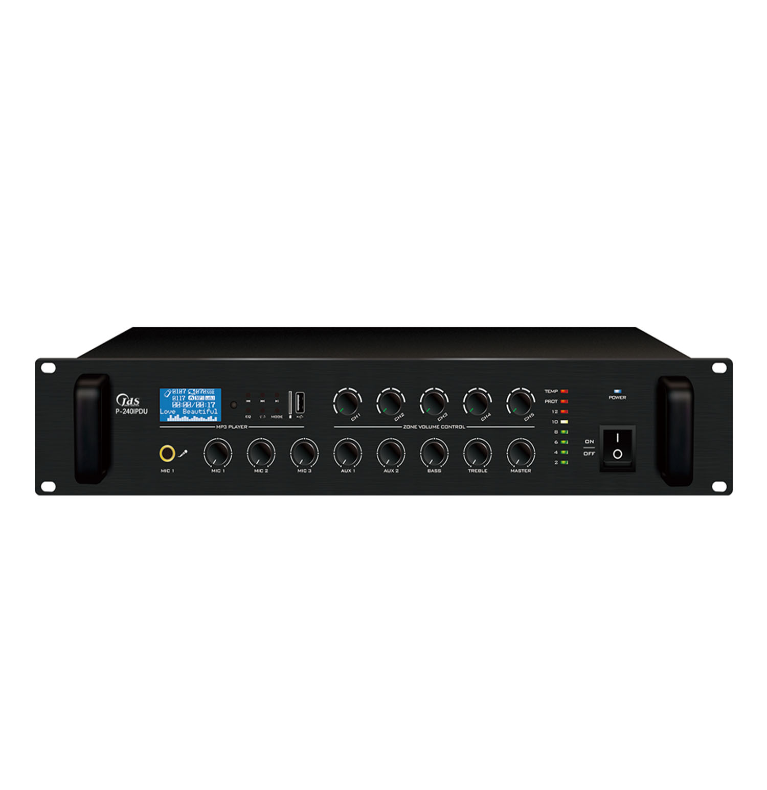 P-240IPDU    IP網絡單向點播多音源五分區廣播功放 240W