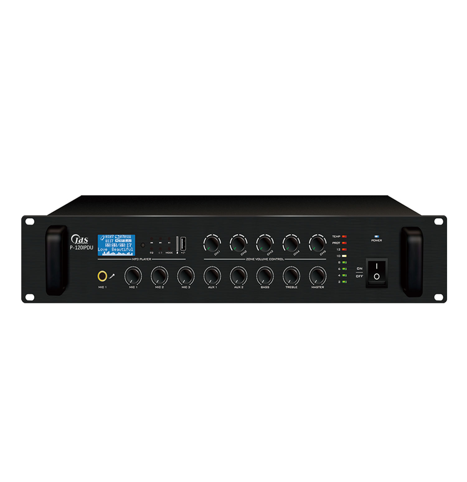 P-120IPDU    IP網(wǎng)絡(luò)單向點播多音源五分區(qū)廣播功放 120W